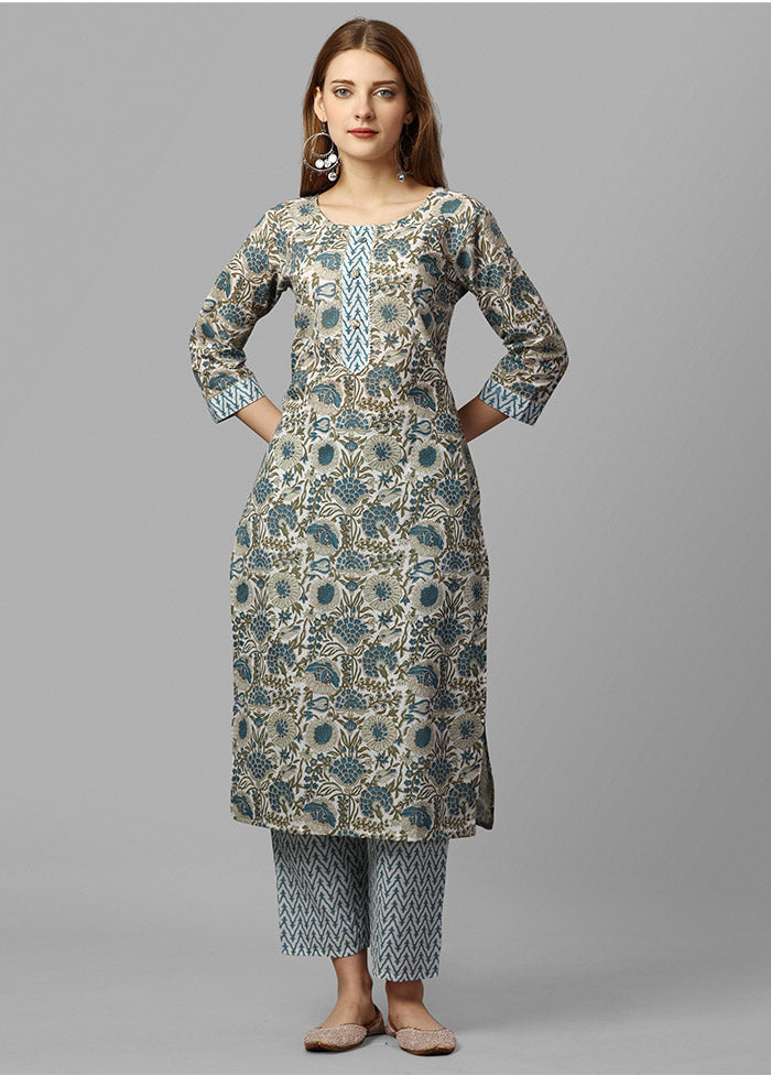 2 Pc Grey Readymade Cotton Kurti Set - Indian Silk House Agencies