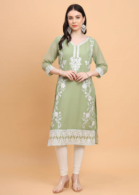 Pista Green Readymade Georgette Kurti - Indian Silk House Agencies