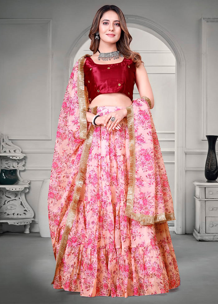 3 Pc Pink Net Semi Stitched Lehenga Set - Indian Silk House Agencies