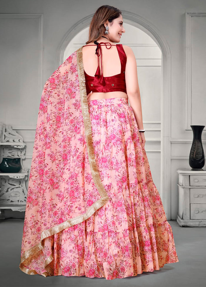 3 Pc Pink Net Semi Stitched Lehenga Set - Indian Silk House Agencies