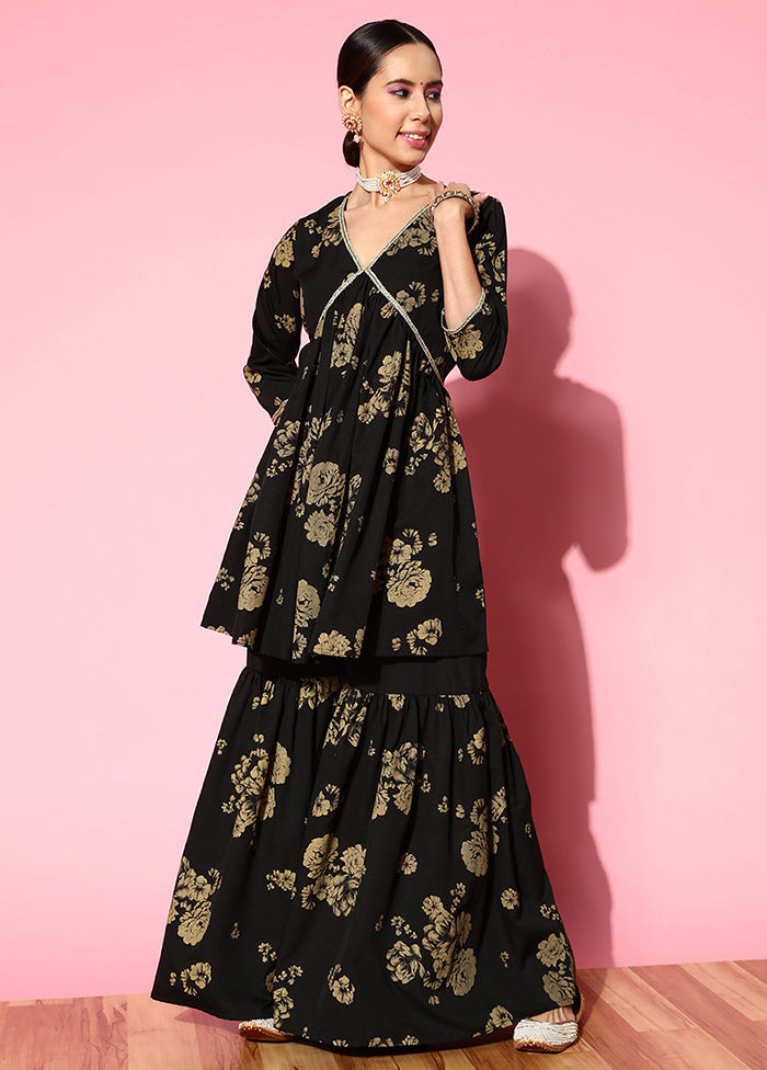 2 Pc Black Readymade Silk Kurti Set - Indian Silk House Agencies