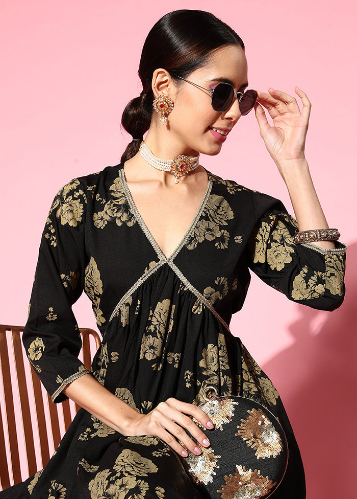 2 Pc Black Readymade Silk Kurti Set - Indian Silk House Agencies