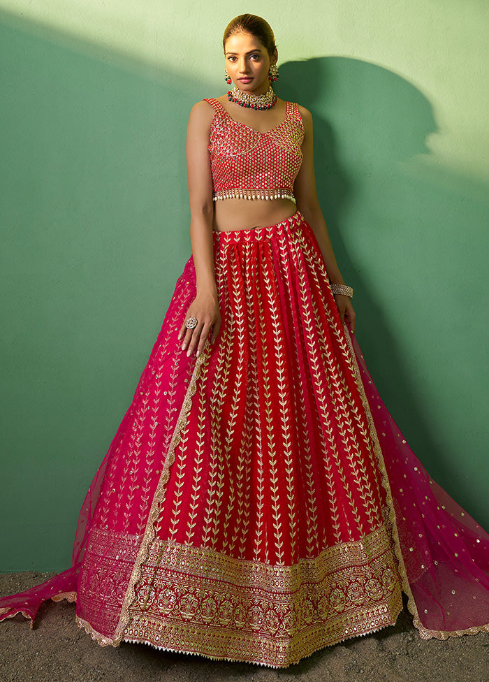 3 Pc Pink Georgette Semi Stitched Lehenga Set - Indian Silk House Agencies