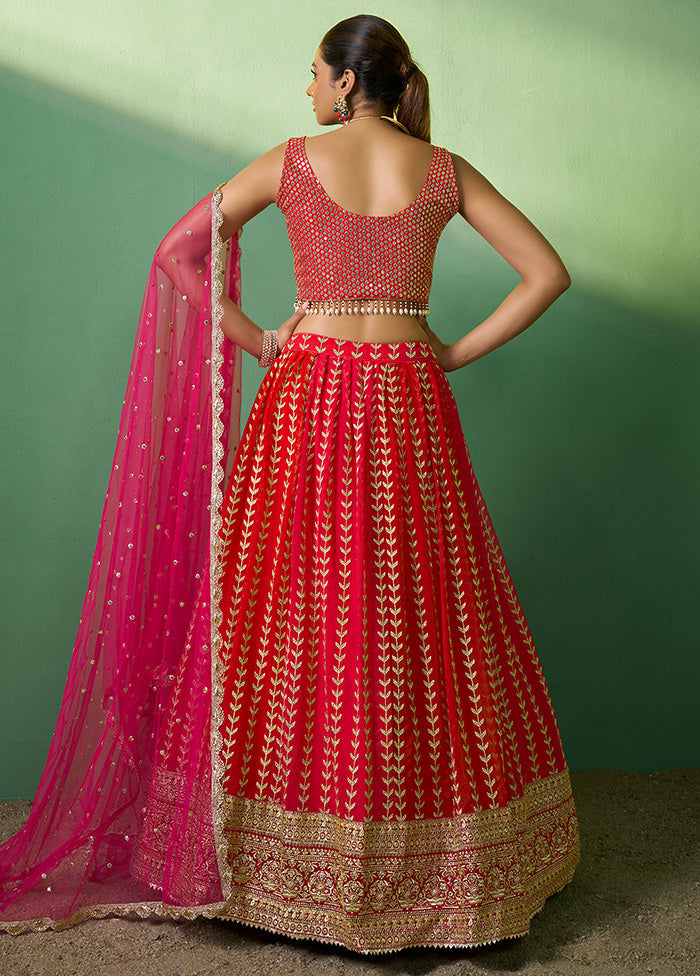 3 Pc Pink Georgette Semi Stitched Lehenga Set - Indian Silk House Agencies