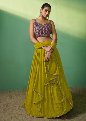 3 Pc Green Georgette Semi Stitched Lehenga Set - Indian Silk House Agencies