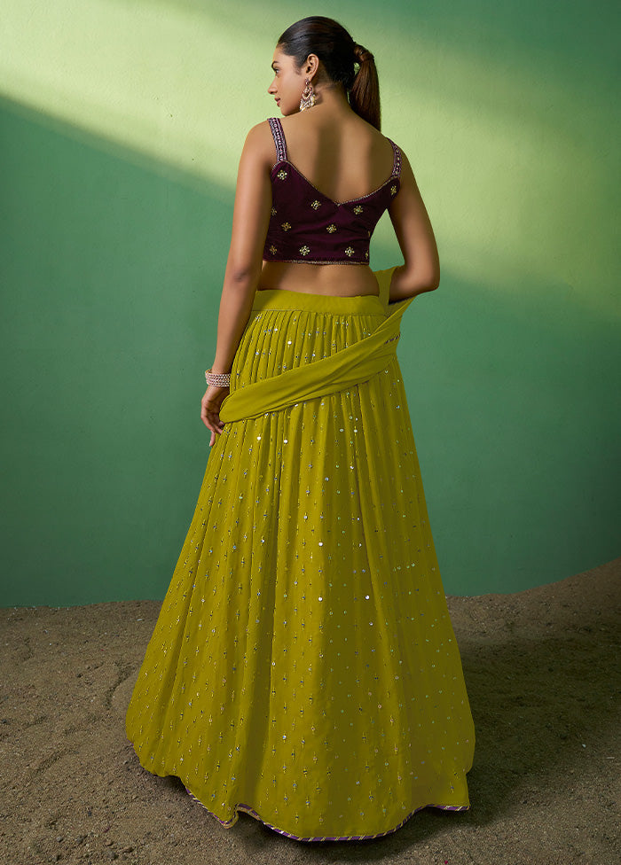3 Pc Green Georgette Semi Stitched Lehenga Set - Indian Silk House Agencies