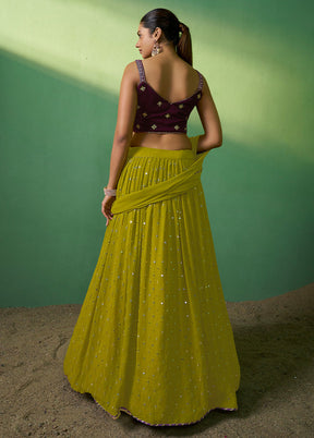 3 Pc Green Georgette Semi Stitched Lehenga Set - Indian Silk House Agencies