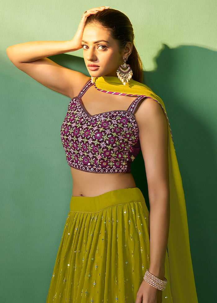 3 Pc Green Georgette Semi Stitched Lehenga Set - Indian Silk House Agencies