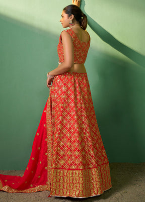 3 Pc Red Georgette Semi Stitched Lehenga Set