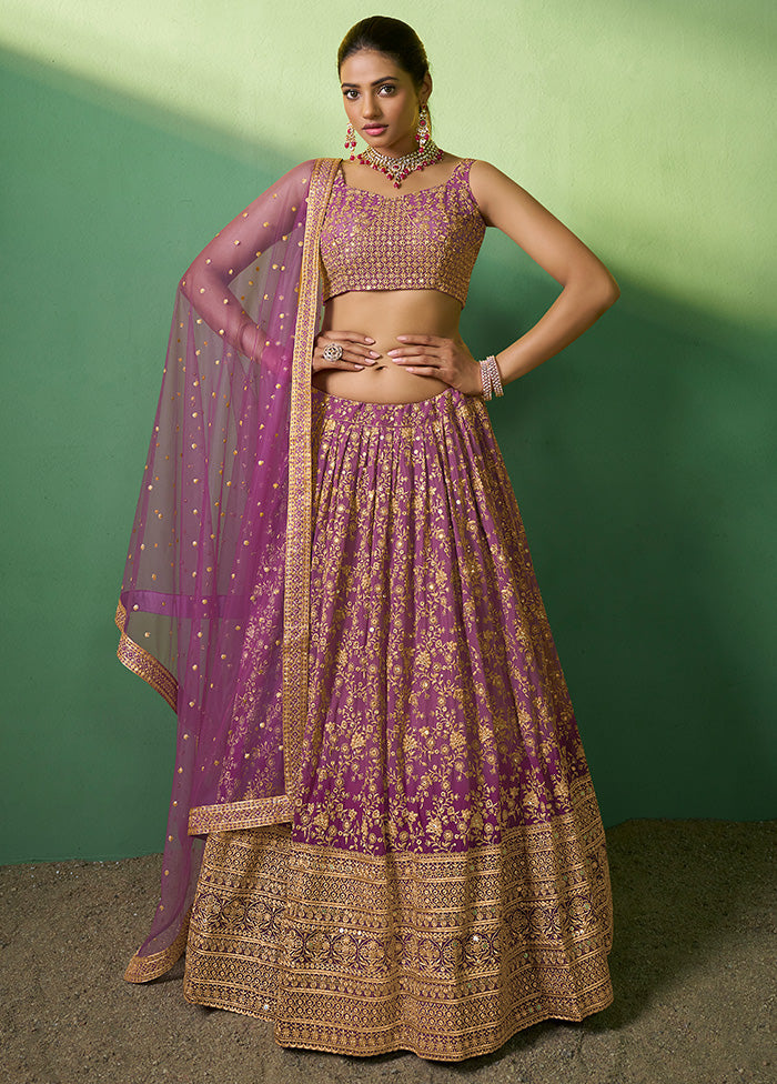 3 Pc Lavender Georgette Semi Stitched Lehenga Set - Indian Silk House Agencies