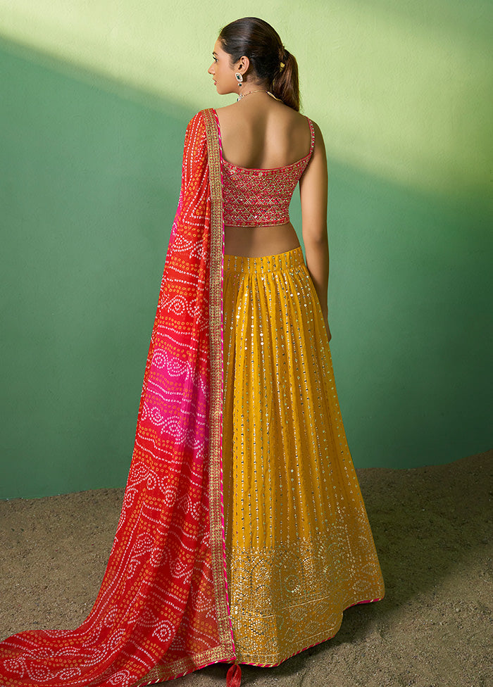 3 Pc Mustard Georgette Semi Stitched Lehenga Set - Indian Silk House Agencies