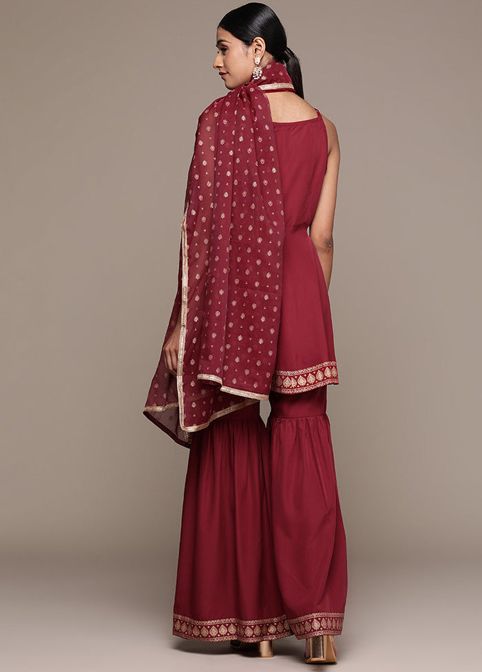 3 Pc Maroon Readymade Silk Suit Set - Indian Silk House Agencies