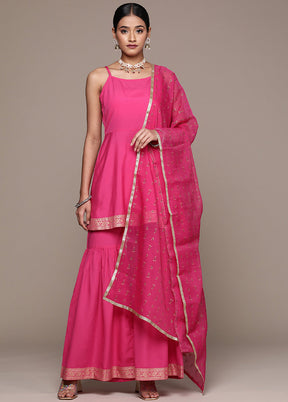 3 Pc Pink Readymade Silk Suit Set - Indian Silk House Agencies