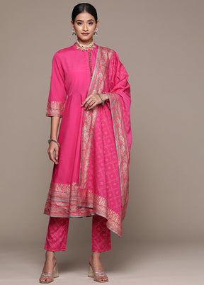 3 Pc Pink Readymade Silk Suit Set - Indian Silk House Agencies