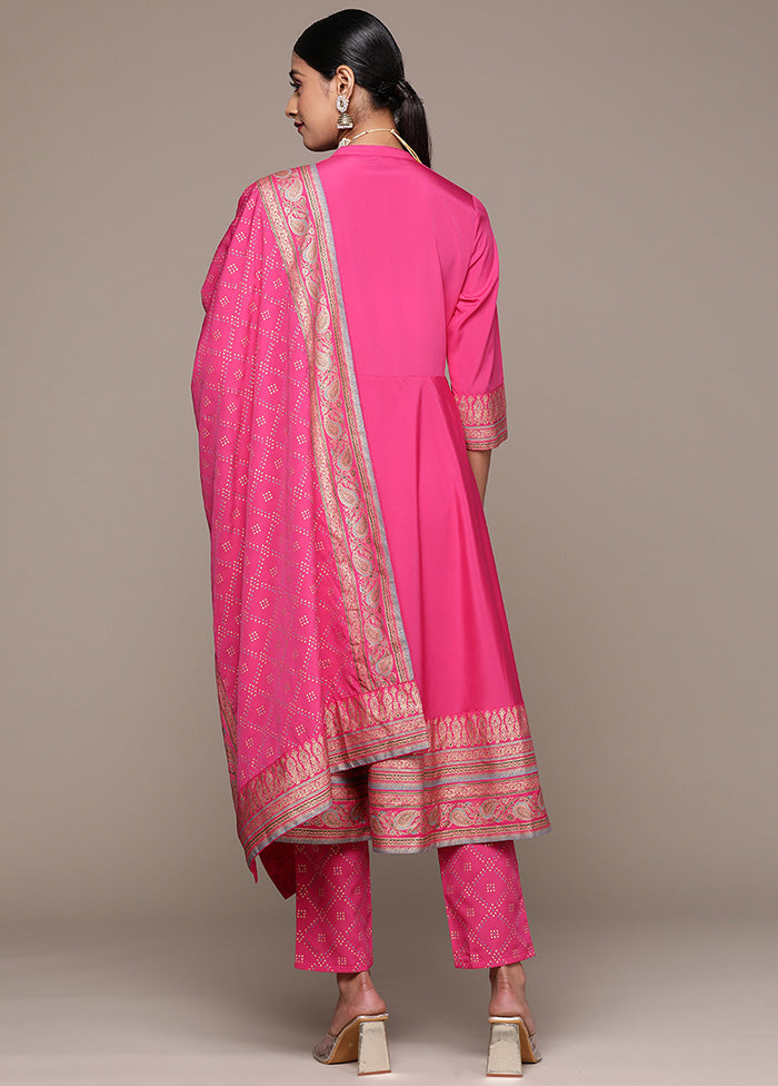 3 Pc Pink Readymade Silk Suit Set - Indian Silk House Agencies