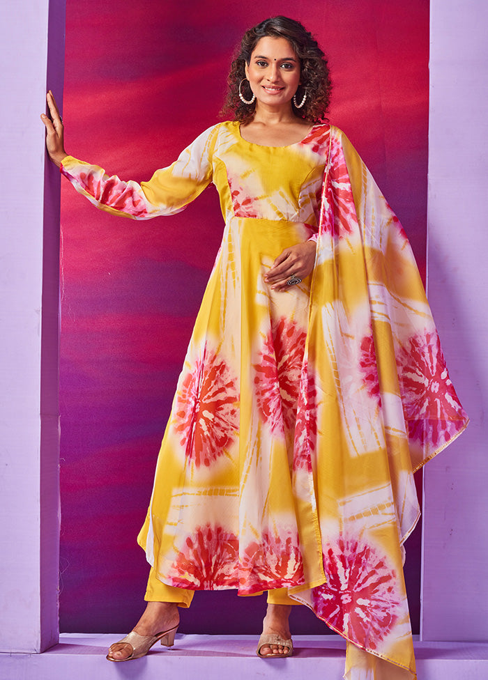 3 Pc Yellow Readymade Net Suit Set - Indian Silk House Agencies