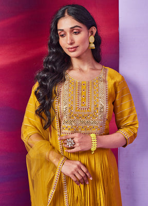 3 Pc Mustard Readymade Silk Suit Set - Indian Silk House Agencies