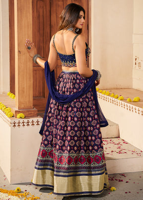 3 Pc Blue Silk Semi Stitched Lehenga Set