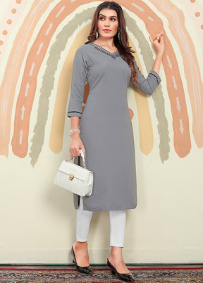 Grey Readymade Cotton Kurti