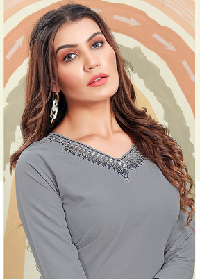 Grey Readymade Cotton Kurti