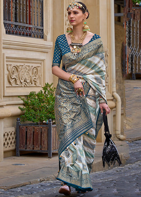 Blue Dupion Silk Saree With Blouse Piece - Indian Silk House Agencies