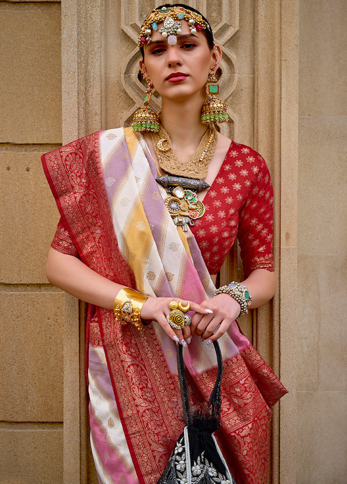 Red Dupion Silk Saree With Blouse Piece - Indian Silk House Agencies