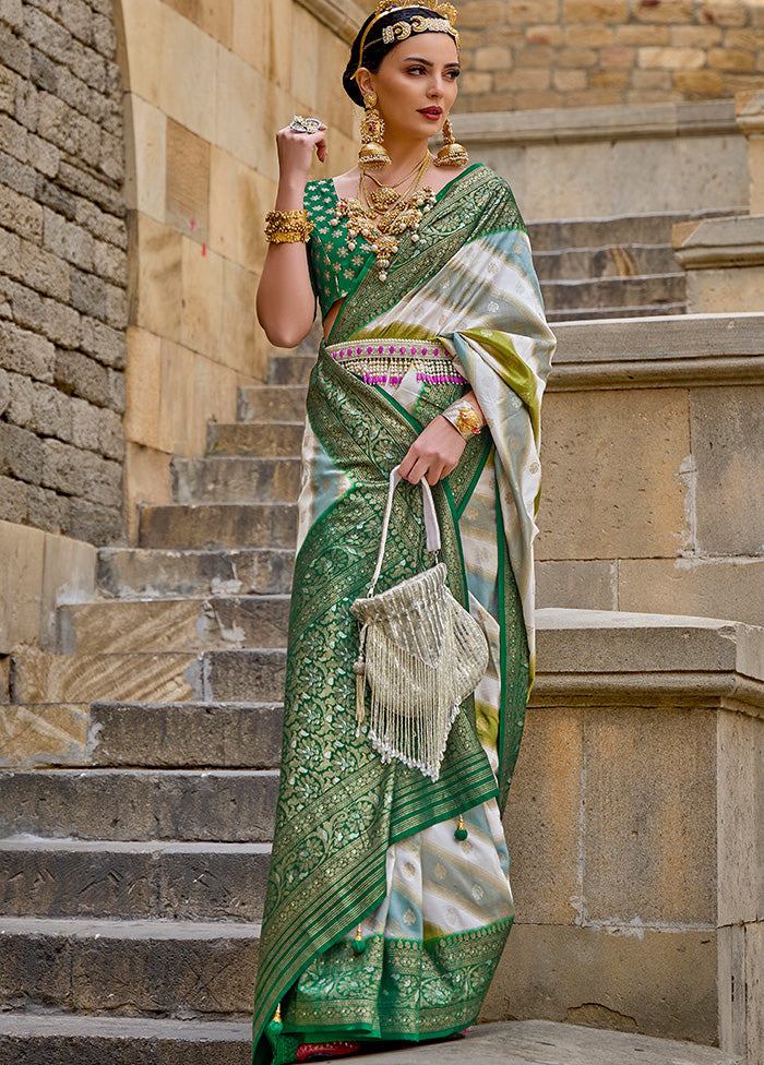 Green Dupion Silk Saree With Blouse Piece - Indian Silk House Agencies