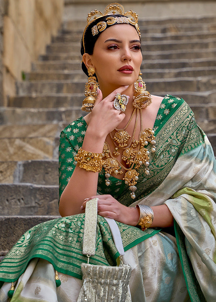 Green Dupion Silk Saree With Blouse Piece - Indian Silk House Agencies