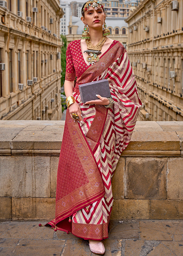 Red Dupion Silk Saree With Blouse Piece - Indian Silk House Agencies