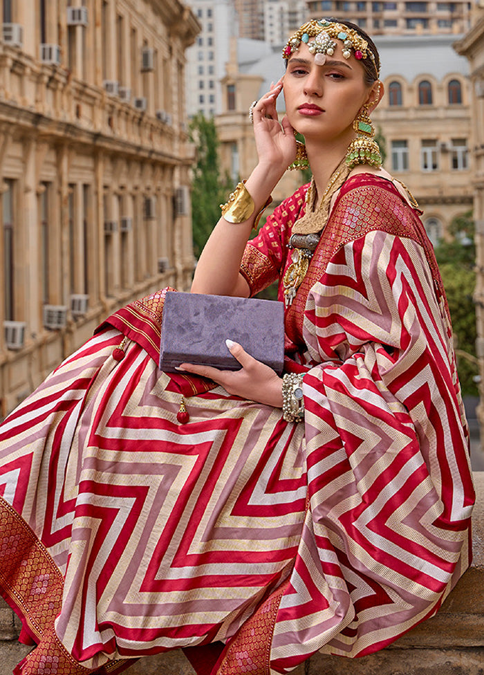 Red Dupion Silk Saree With Blouse Piece - Indian Silk House Agencies