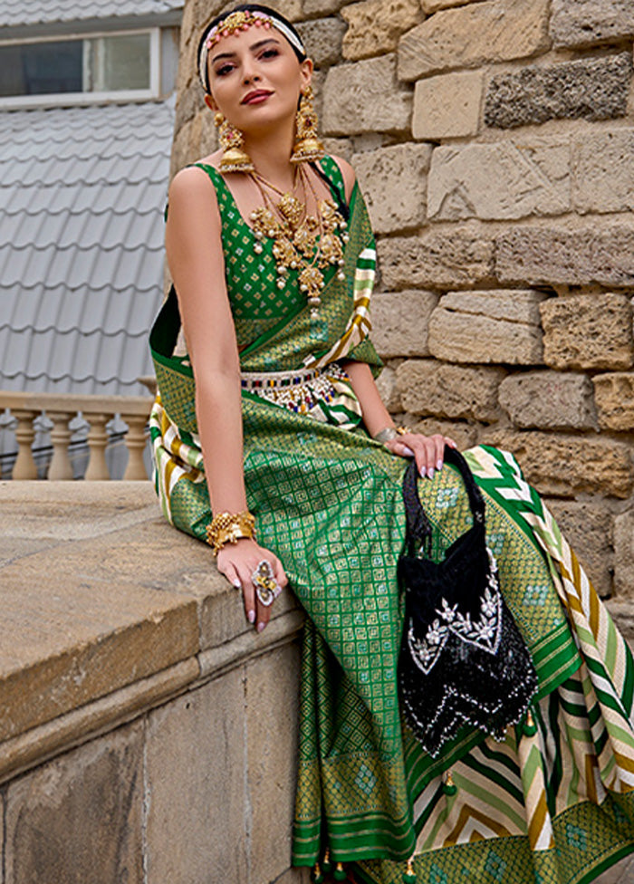 Green Dupion Silk Saree With Blouse Piece - Indian Silk House Agencies