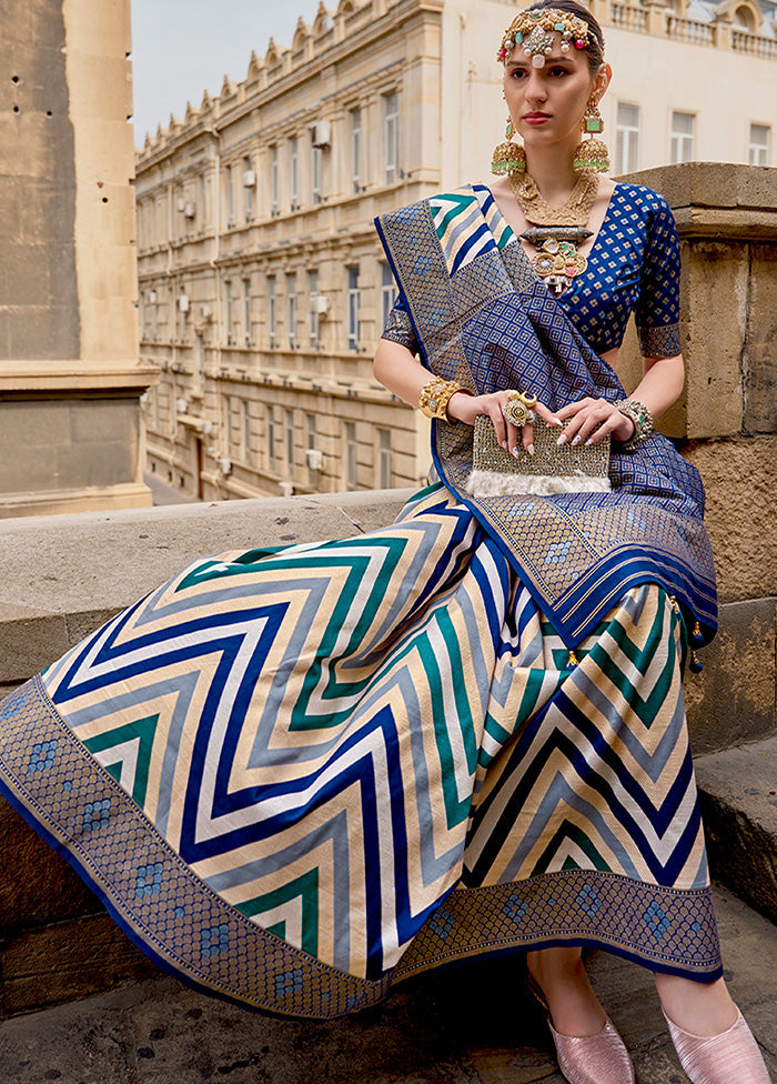 Blue Dupion Silk Saree With Blouse Piece - Indian Silk House Agencies