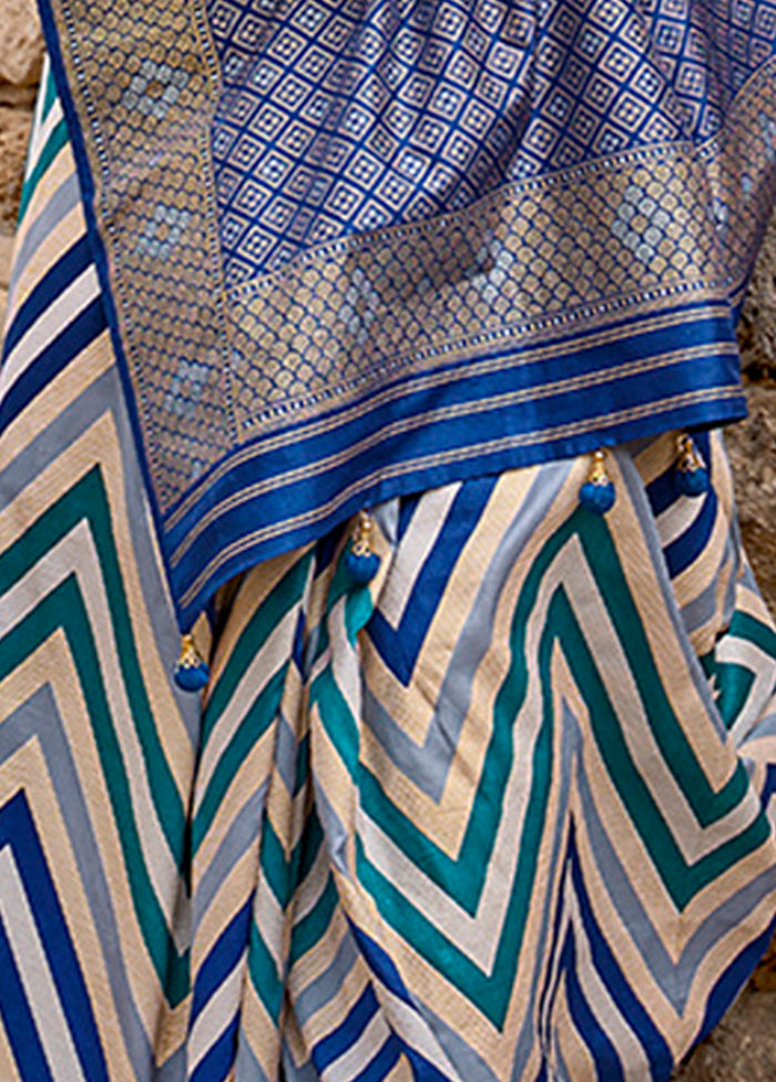 Blue Dupion Silk Saree With Blouse Piece - Indian Silk House Agencies