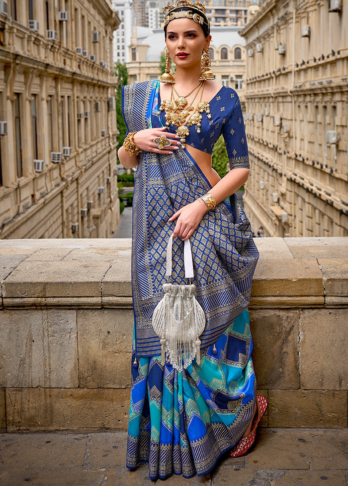 Blue Dupion Silk Saree With Blouse Piece - Indian Silk House Agencies