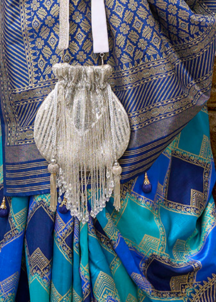 Blue Dupion Silk Saree With Blouse Piece - Indian Silk House Agencies