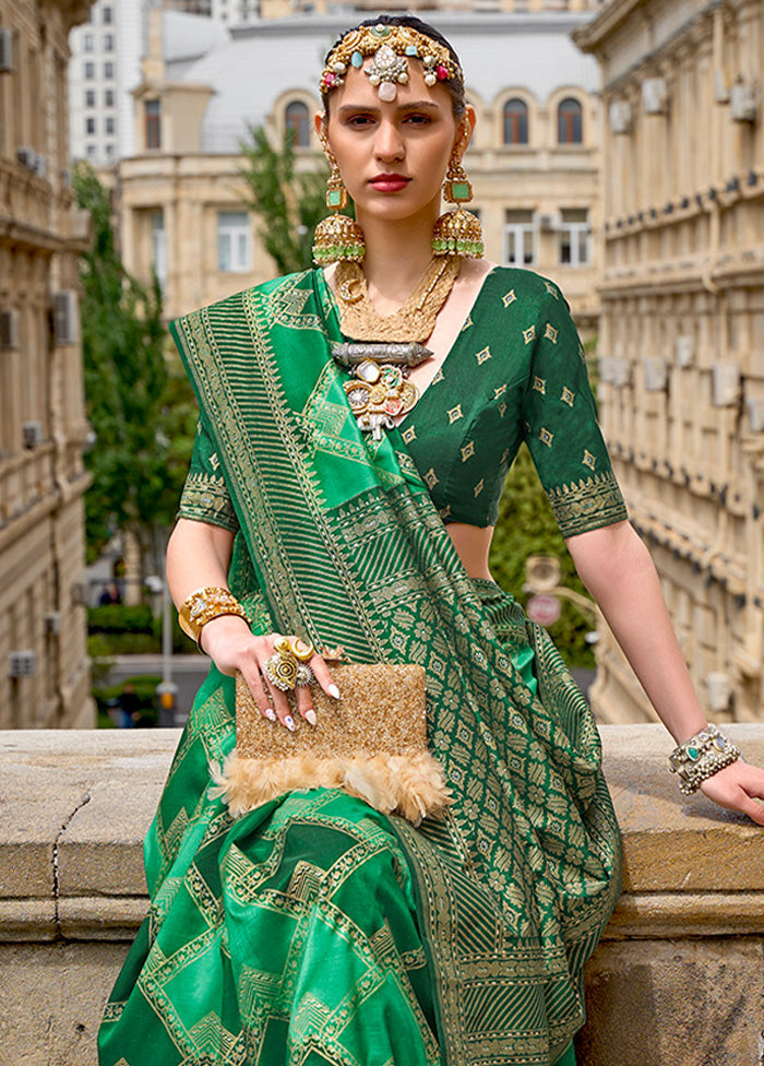 Green Dupion Silk Saree With Blouse Piece - Indian Silk House Agencies