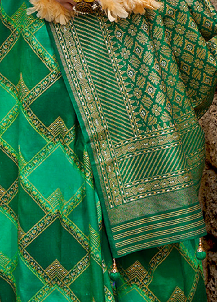 Green Dupion Silk Saree With Blouse Piece - Indian Silk House Agencies