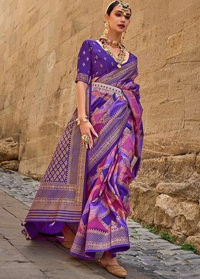 Purple Dupion Silk Saree With Blouse Piece - Indian Silk House Agencies