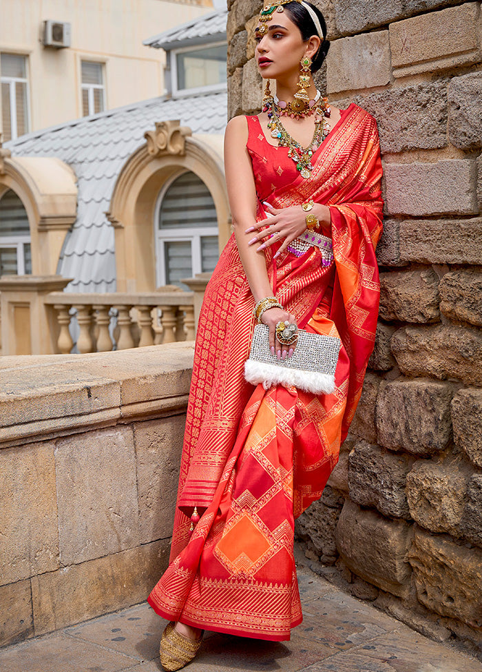 Red Dupion Silk Saree With Blouse Piece - Indian Silk House Agencies