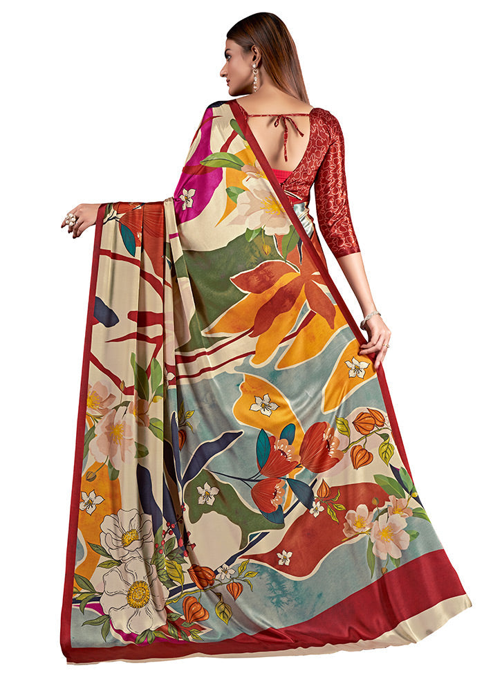 Multicolor Dupion Silk Saree With Blouse Piece - Indian Silk House Agencies