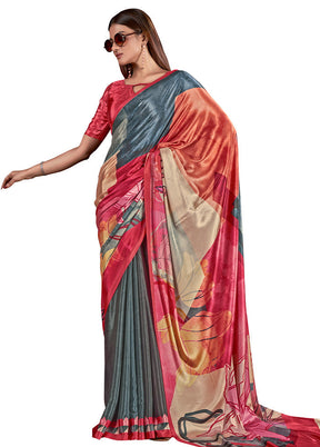 Grey Dupion Silk Saree With Blouse Piece - Indian Silk House Agencies