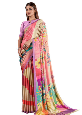 Multicolor Dupion Silk Saree With Blouse Piece - Indian Silk House Agencies