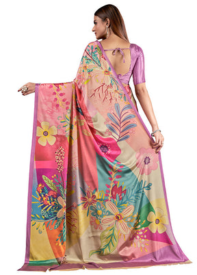 Multicolor Dupion Silk Saree With Blouse Piece - Indian Silk House Agencies