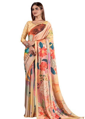 Peach Dupion Silk Saree With Blouse Piece - Indian Silk House Agencies