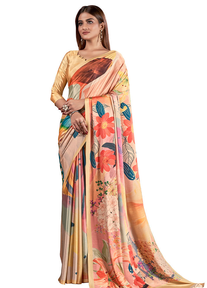 Peach Dupion Silk Saree With Blouse Piece - Indian Silk House Agencies