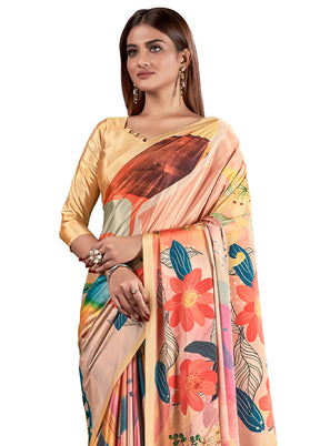 Peach Dupion Silk Saree With Blouse Piece - Indian Silk House Agencies