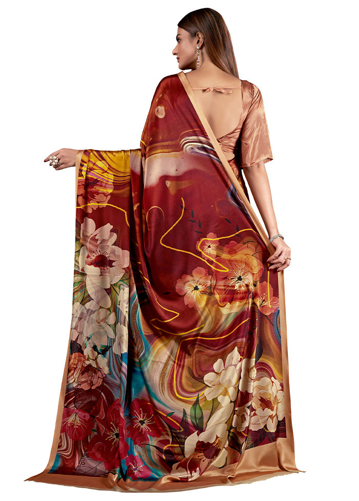 Rust Dupion Silk Saree With Blouse Piece - Indian Silk House Agencies