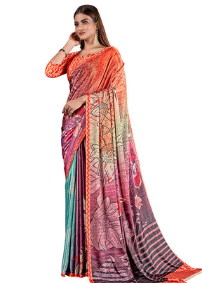 Multicolor Dupion Silk Saree With Blouse Piece - Indian Silk House Agencies