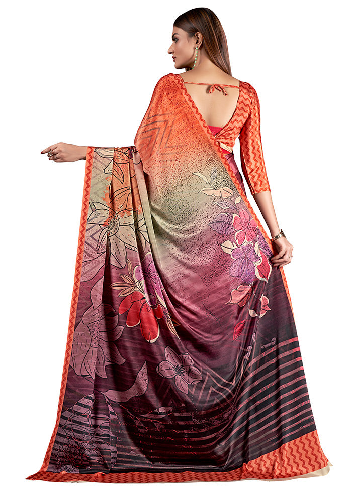 Multicolor Dupion Silk Saree With Blouse Piece - Indian Silk House Agencies