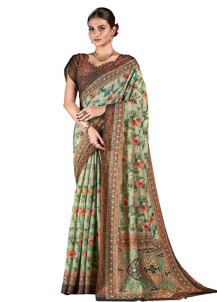 Pista Green Dupion Silk Saree With Blouse Piece - Indian Silk House Agencies